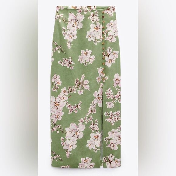 Zara Linen Blend Floral Skirt New - Picture 3 of 7